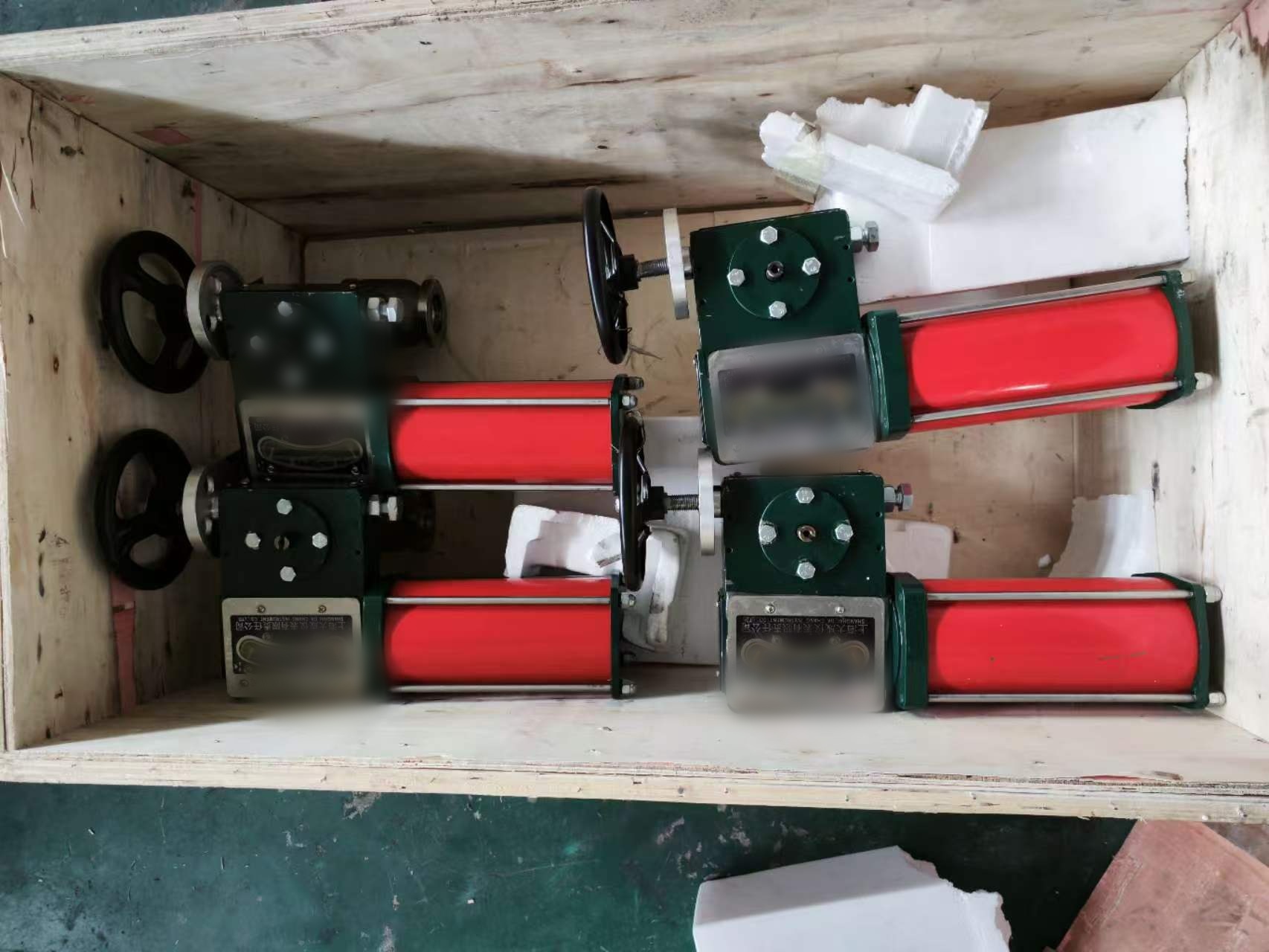 Four ZSPF eccentric rotary control valves crated for delivery after unit-by-unit testing