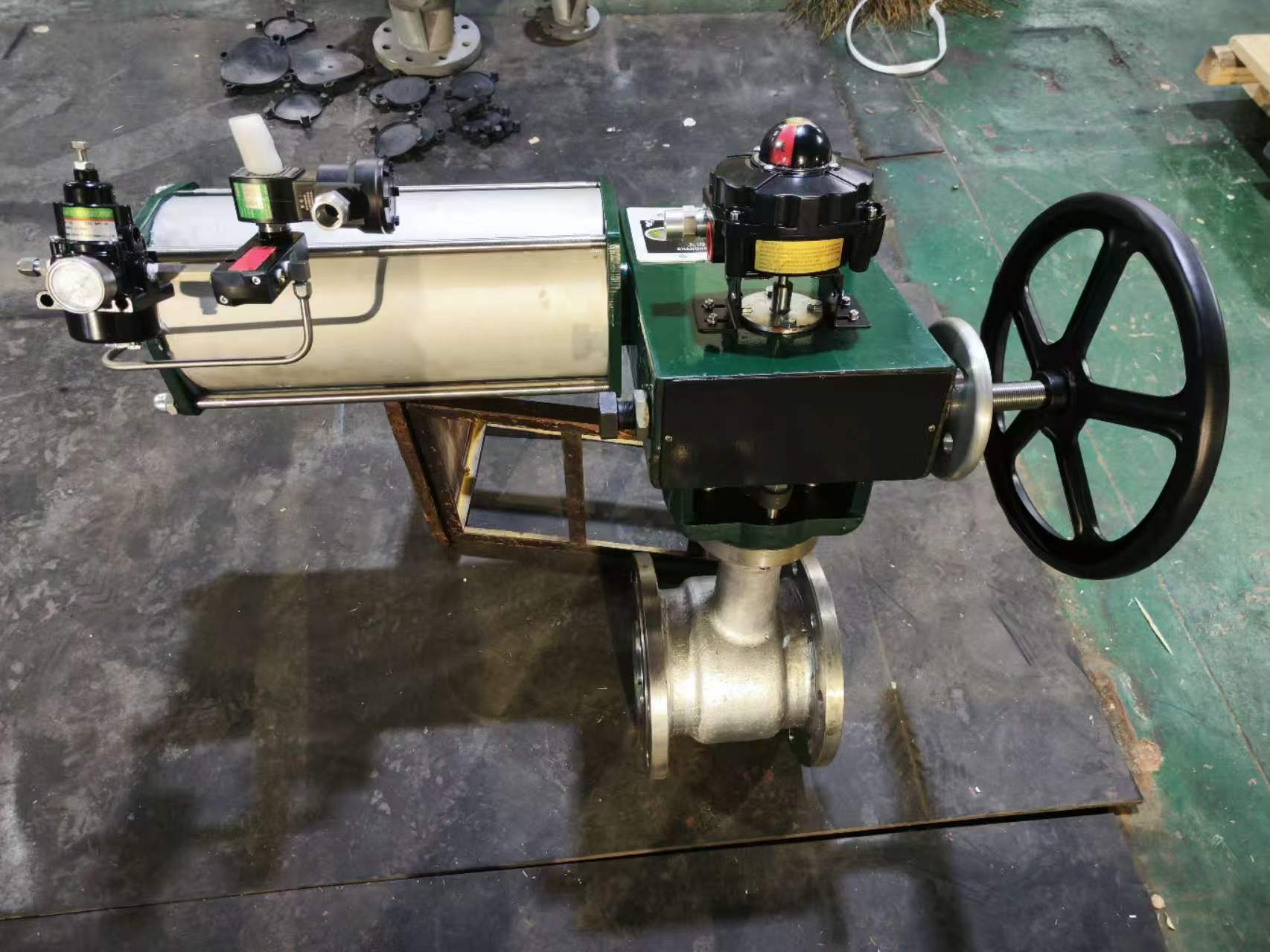 Multiple eccentric rotary control valves in a row showing different sizes
